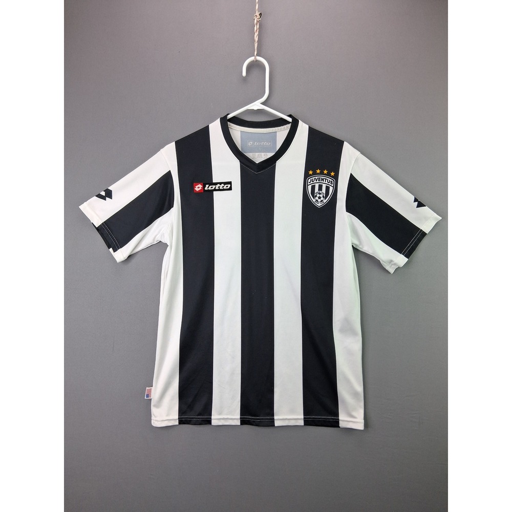 Lotto Juventus Soccer Jersey Shirt Vintage XS Black White Striped V-Neck Logo